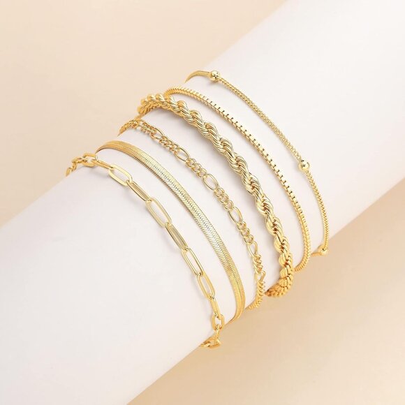 14K Gold Plated Bracelet Set - Elegant Layering Accessories for Any Occasion - Picture 7 of 9